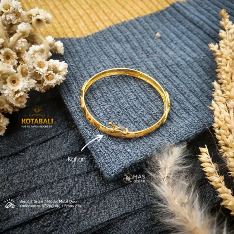Gelang anak model keroncong motif daun Emas 875% | emasnabire papua