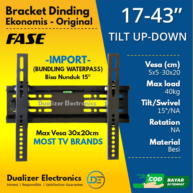 Bracket TV LED LCD 43 42 40 32 24 22 Inch smart android digital tv | IMPORT - Adjustable Tilting Hadap Bawah (Nunduk) Waterpass