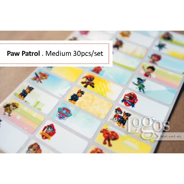 

TERLARIS!! Paw Patrol MEDIUM Sticker Label Nama waterproof Ryder Zuma Skye Rubble UNIK