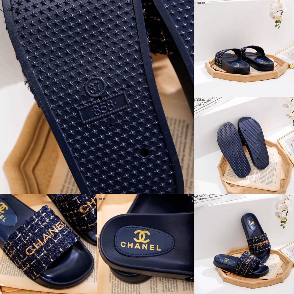 Ch Chain Canvas Rubber Slides 858-8