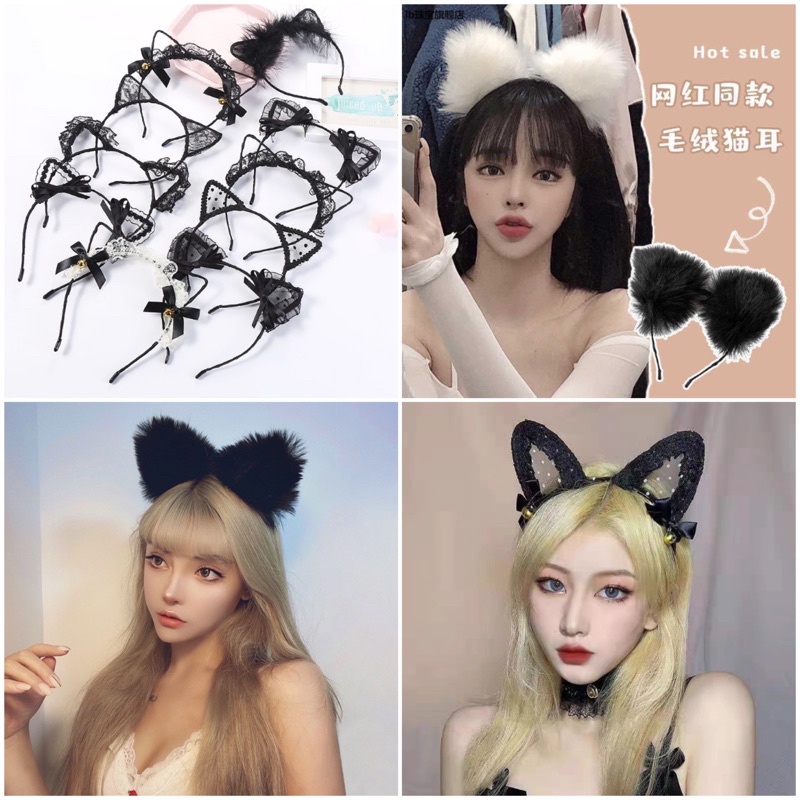 Bando Sweet Lace Chiffons Cute Ribbon Bow Cat Ears Hearband