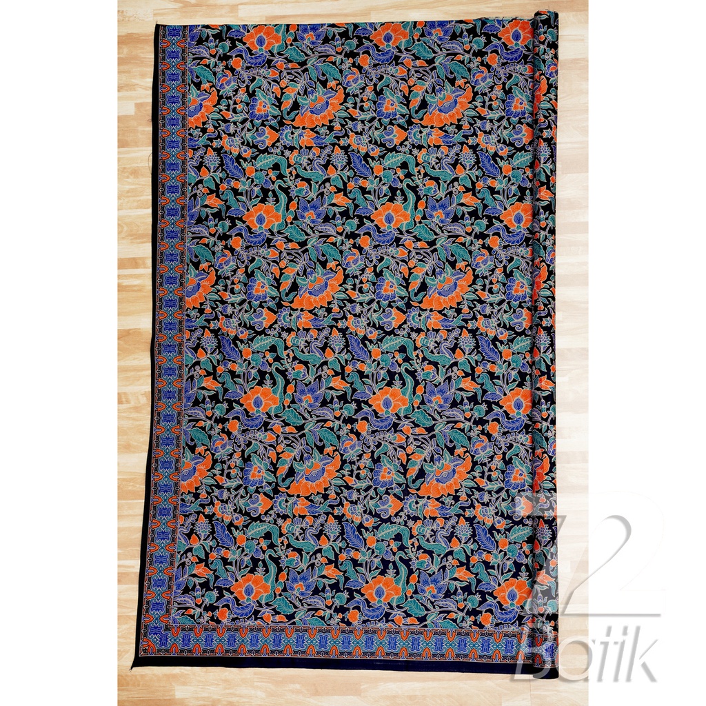 KAIN BATIK KATUN Premium Motif Kembang Alas Warna Hitam Orange Hijau Biru 721473 Cap 72 Jarik Jarit Samping Kebat Panjang Batik Katun Modern Premium Bahan Seragam Batik Pernikahan Kantor Keluarga Murah Kamen Jadi Batik Bali Lembaran