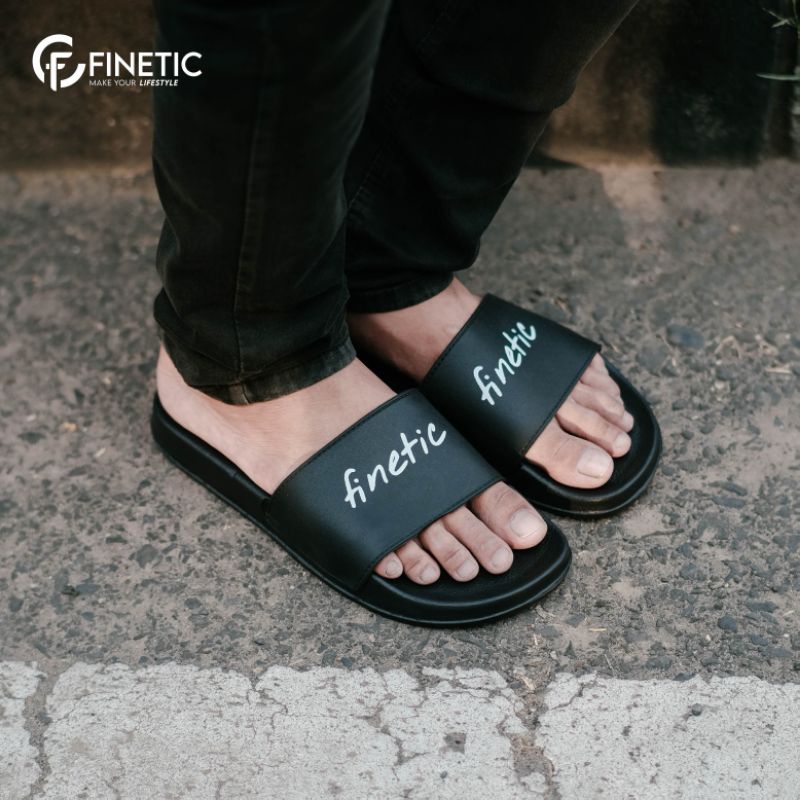 Finetic Sandal Slop Pria Finetic Z 14 Sandal Slop slide Black Unisex | new 2021-2