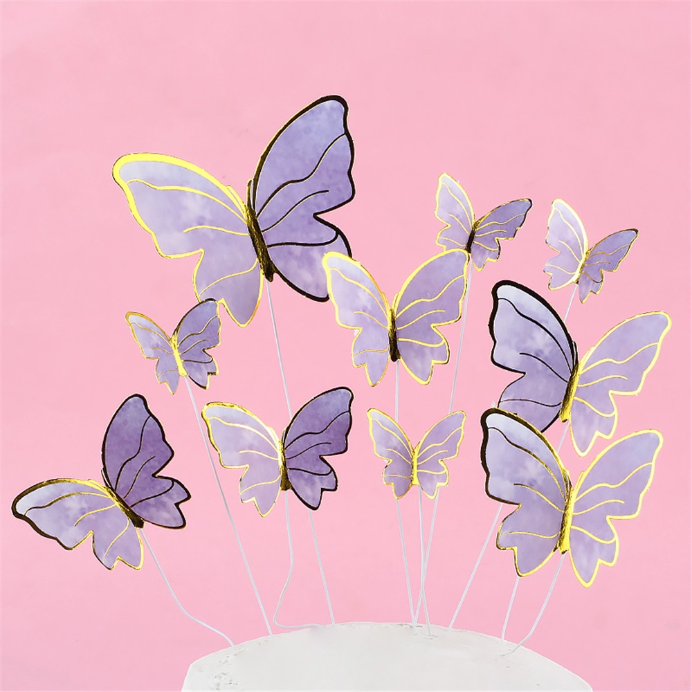 10pcs / set Hiasan Topper Kue Dengan Bahan Akrilik Dan Bentuk Kupu-Kupu Warna Warni