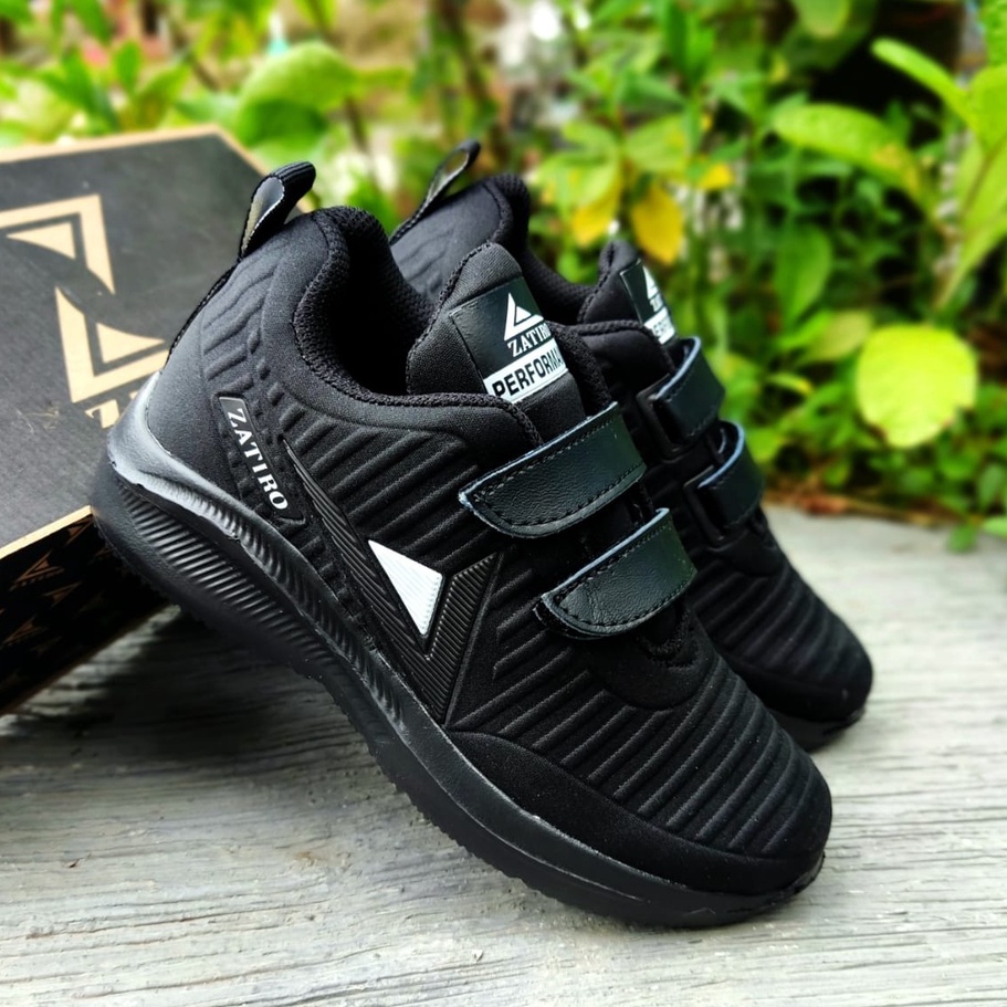 sepatu sekolah anak paud sd smp laki-laki perempuan pull hitam perekat sneakers casual olahraga Zati