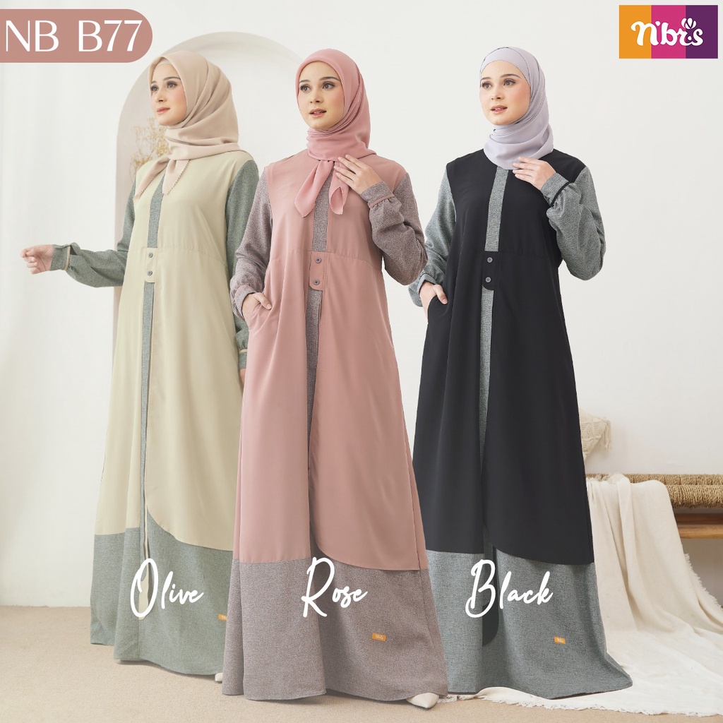 Nibras Gamis Polos NB B77 Bahan Celio mix Khosibo Simple Kekinian by NBRS