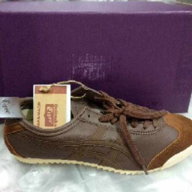 Free box Onitsuka tiger 66 brown Japan sepatu sneakers kulit cowok pria