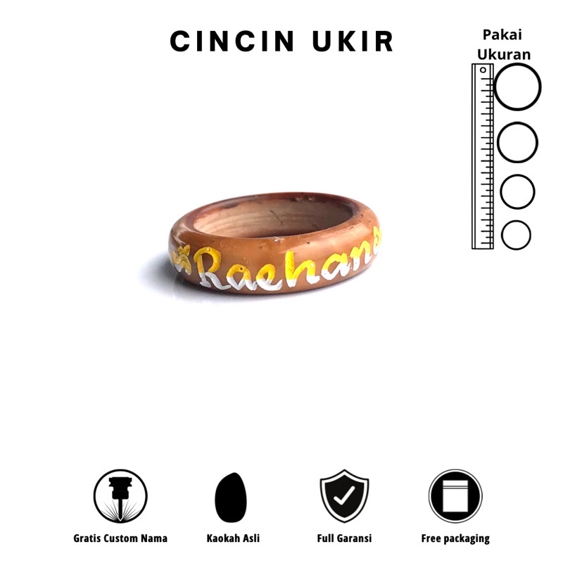 Cincin kaokah ukir nama bisa pakai ukuran warna coklat