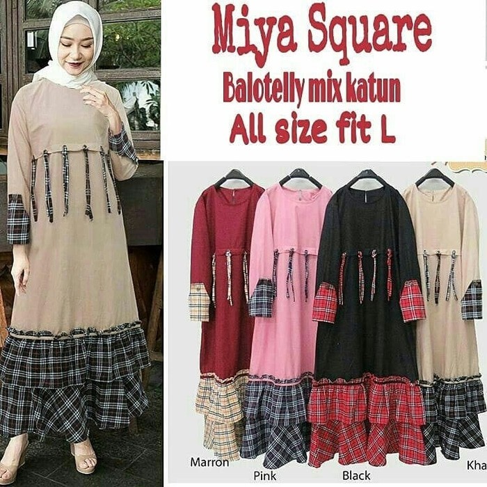 TERLARIS PAKAIAN SET GAMIS WANITA MUSLIM SYARI LEBARAN mermaid kotak kotak hijab muslimah maxi dress