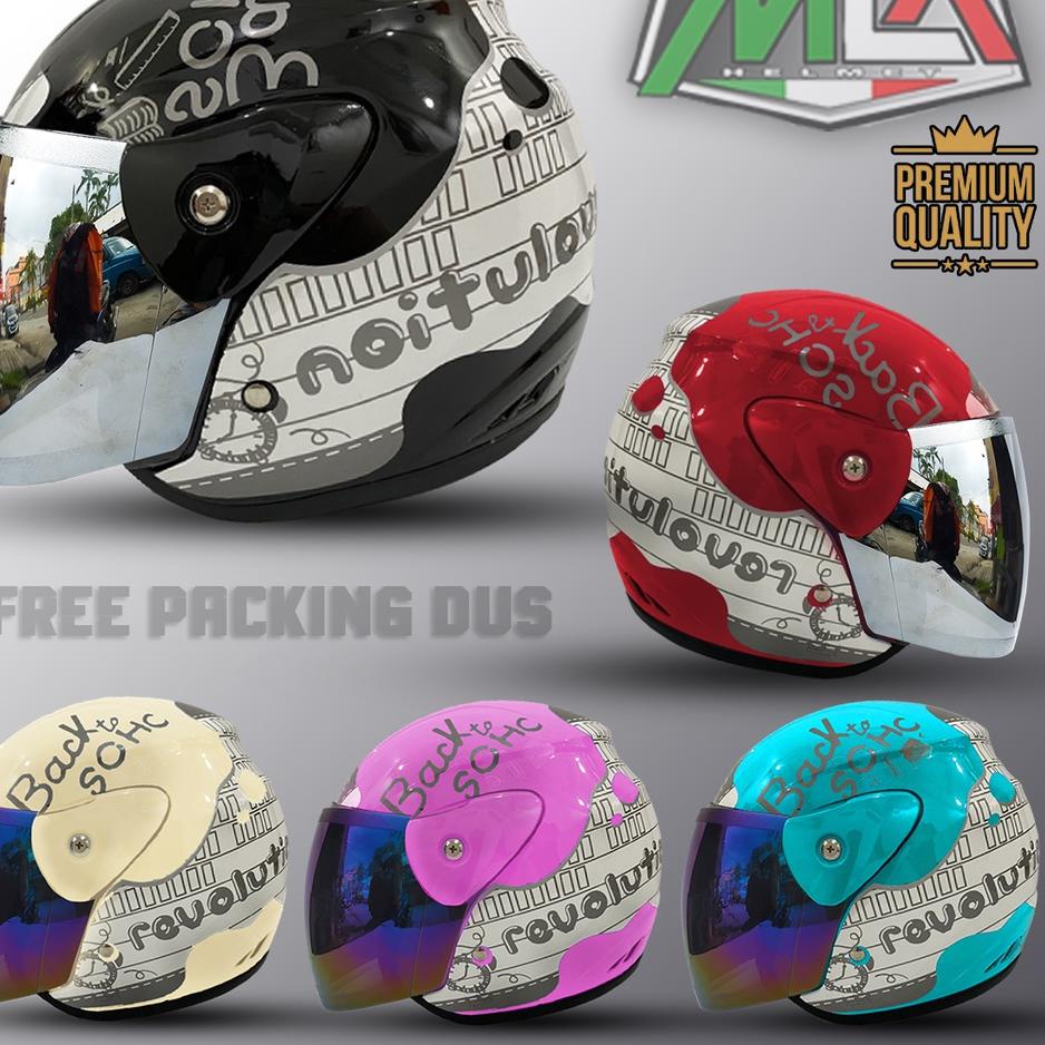 HELM EVOLUTION HALF FACE MOTIF NOTE BACK TO SCHOOL MIRIP SEPERTI HELM GM ORIGINAL UNTUK DEWASAFREE P