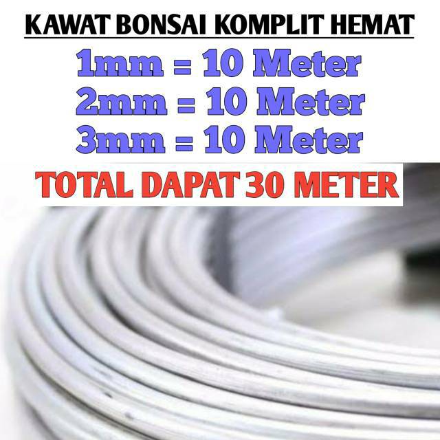 Kawat Bonsai Sepaket 30 Meter 1mm10m2mm10m3mm10