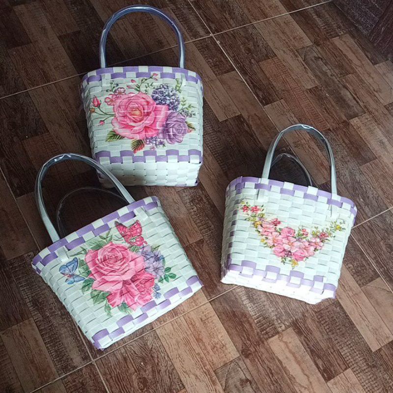 tas decoupage super mini, tas anyaman cantik, tas souvenir, tas hampers cantik