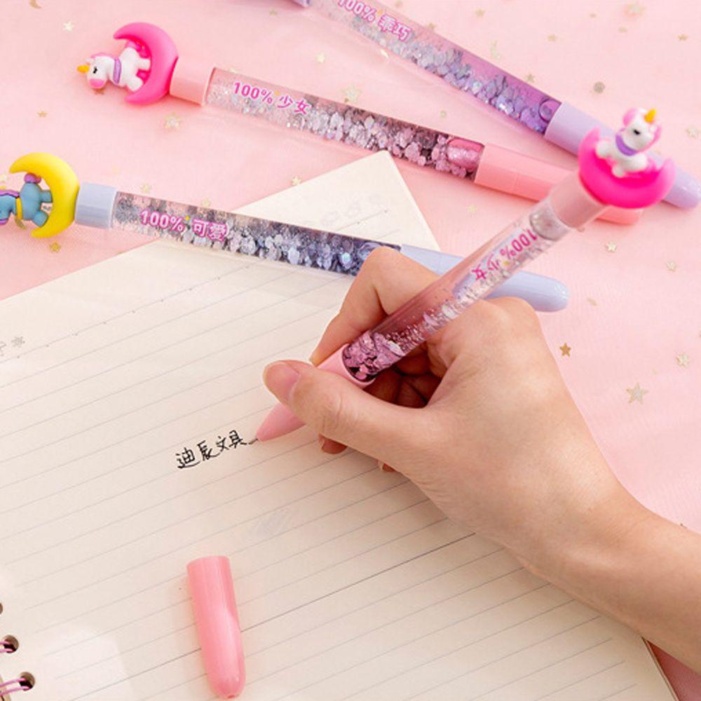 Lanfy Moon Unicorn Gel Pen Kreatif Perlengkapan Kantor Pena Menulis Tanda Tangan Pen Perlengkapan Menulis Alat Tulis 0.5mm Sequin Hias