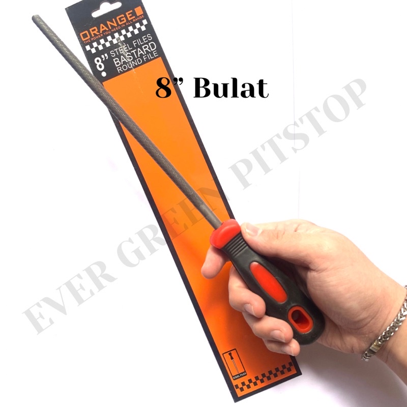 SATUAN Kikir Bulat 8 inch Orange Gagang Plastik Karet Kikir Kayu 8” / Besi Steel Files Bastard Round