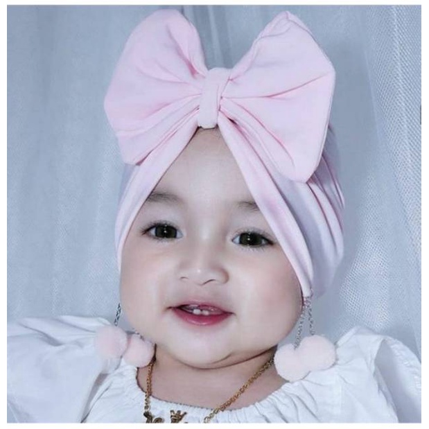 TURBAN BAYI CEWEK MODEL ANTING DASI KUPU KUPU - Ciput Bayi Cewek Kupluk Warna Polos Model Anting Dasi Kupu Kupu