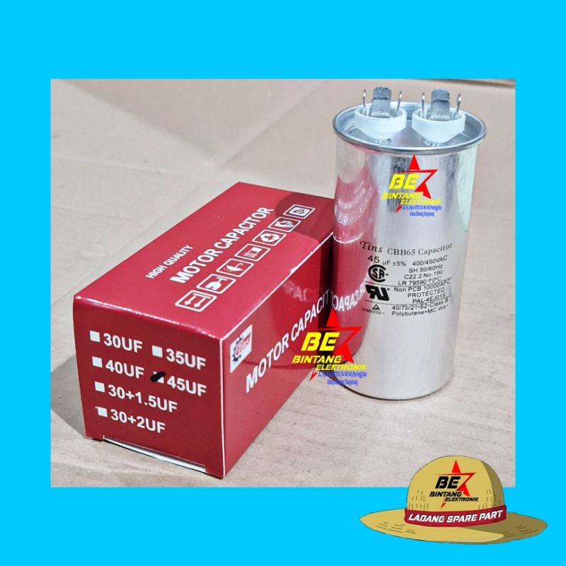 [COD] TINS KAPASITOR AC 45 UF CAPASITOR AC DOUBLE 45 MICRO 45 MIKRO 45UF