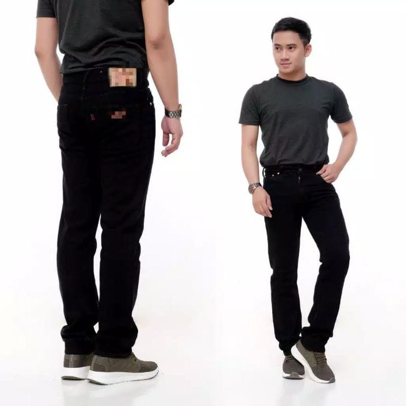 Celana Jeans Pria Reguler Fit Warna Hitam Jeans Premium Jins Pria Panjang