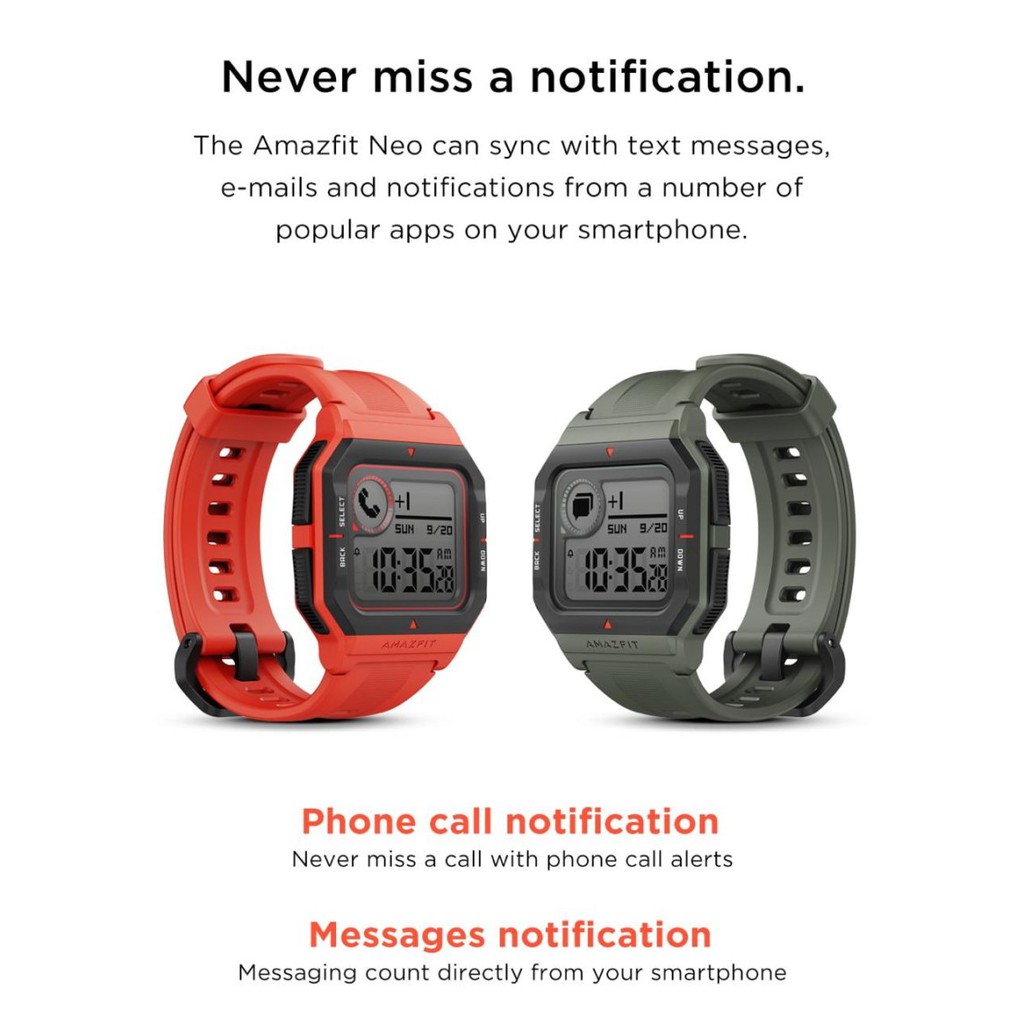 Amazfit Neo Retro Smartwatch Always-on Display - GARANSI RESMI - Hijau - Hitam - Merah
