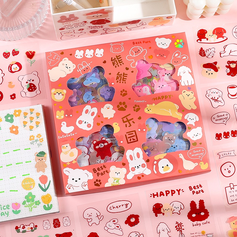 100 Lembar Stiker Motif Kartun Hewan Peliharaan Anti Air Untuk Dekorasi DIY