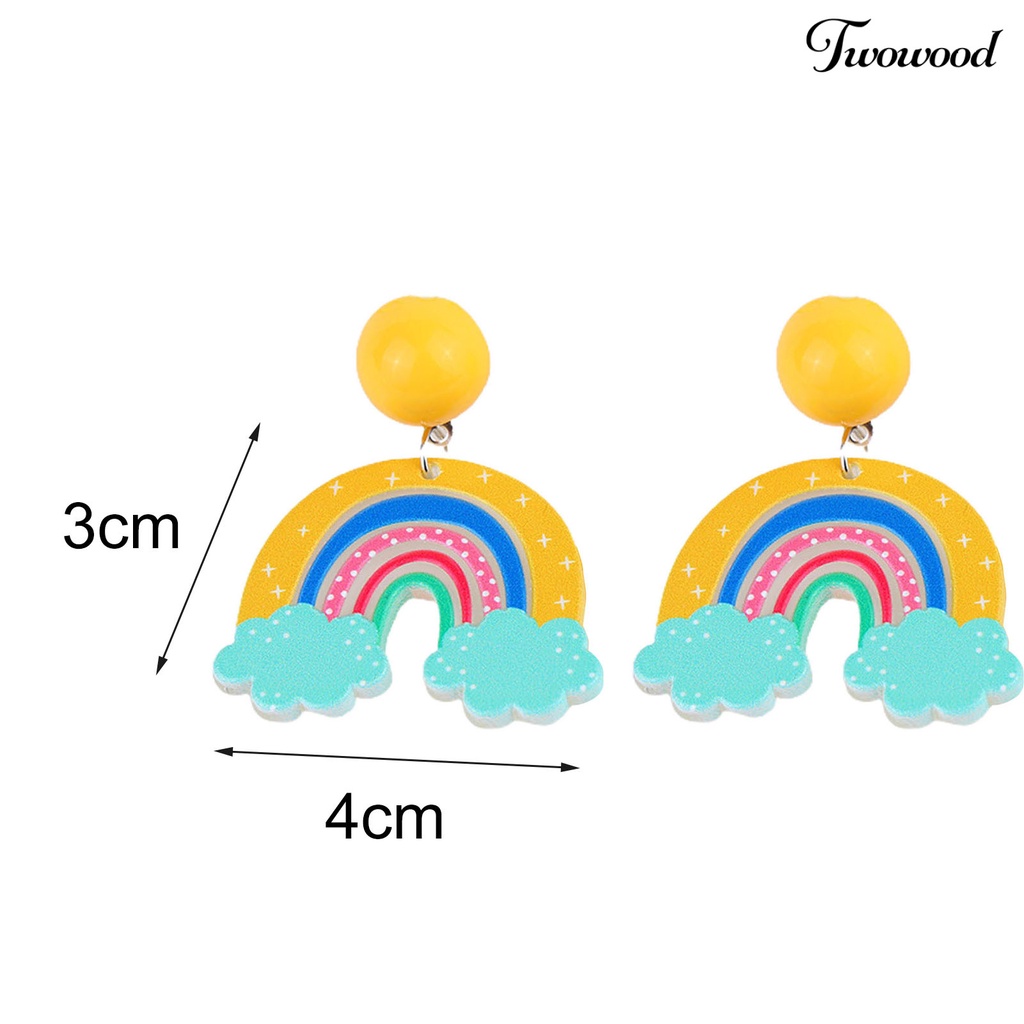 1 Pasang Anting Stud Desain Awan Pelangi Bahan Akrilik Anti Alergi Untuk Anak Perempuan