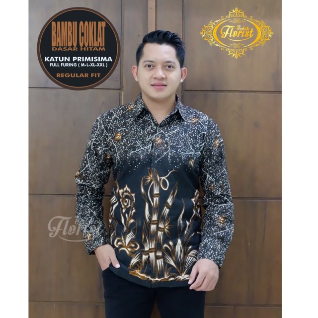 KEMEJA BATIK BAMBU COKLAT DASAR HITAM FULL FURING KATUN PRIMISIMA SIZE M-XXL ASLI SOLO