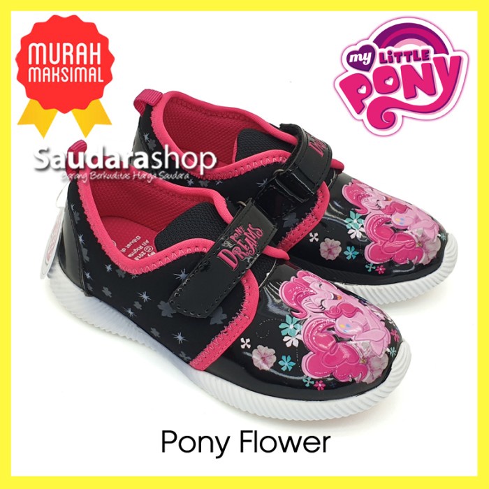 Sepatu Little Pony PONYFLOWER Hitam Pink / Sepatu Sekolah Little Pony