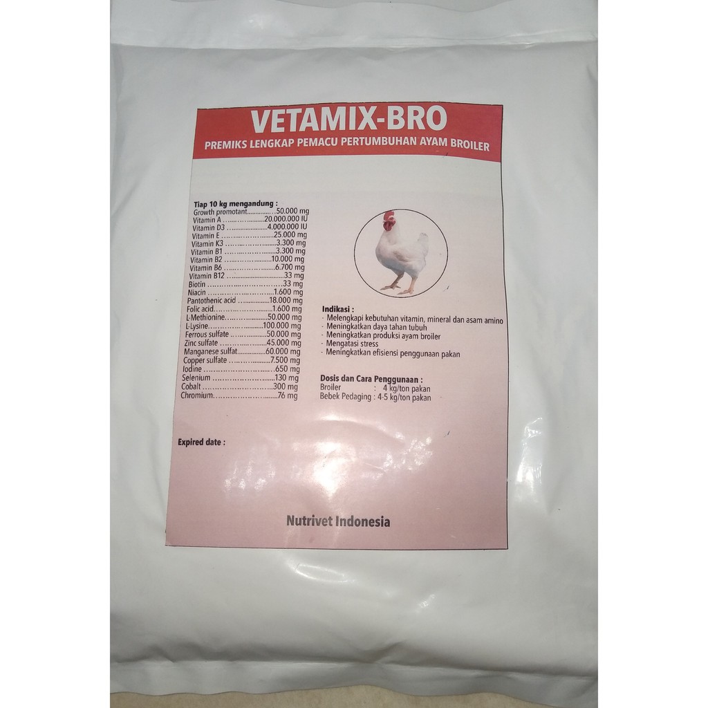 

VETAMIX-BRO 1 KG | PREMIKS PEMACU PRODUKSI AYAM BROILER