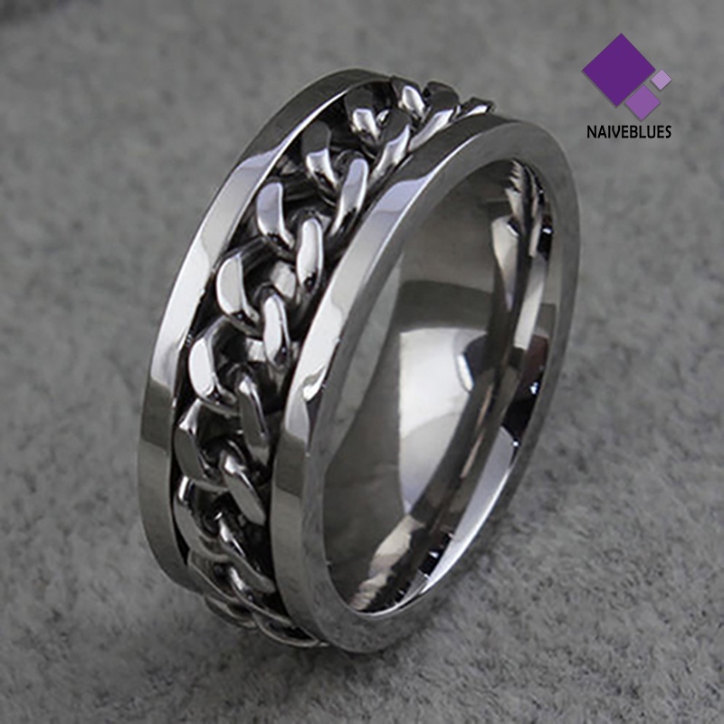 Naiveblue Cincin Rantai Stainless Steel Gaya Punk Untuk Pria / Wanita