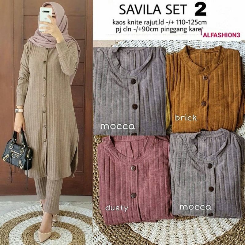 Baju setelan wanita muslim terbaru.Savila set#2 setelan wanita Rajut premium kekinian original by Al