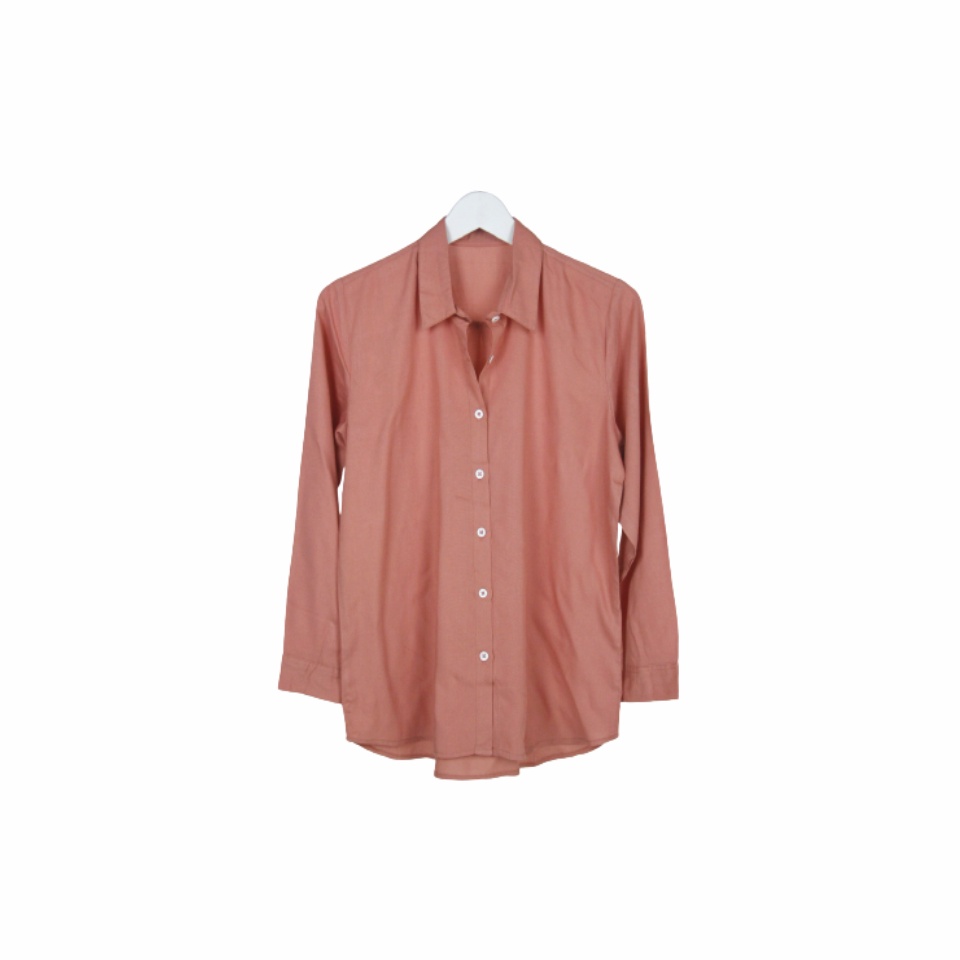 KEMEJA WANITA POLOS LENGAN PANJANG WANITA KATUN RAYON LONG SHIRT ORGANIK-Kemeja Coral