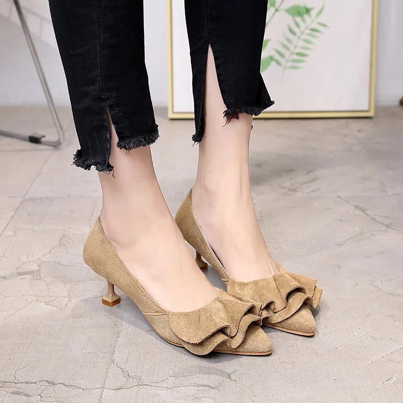 RYS - Ruffles Pointy Sepatu Hak Wanita Fashion Casual - Ori Import