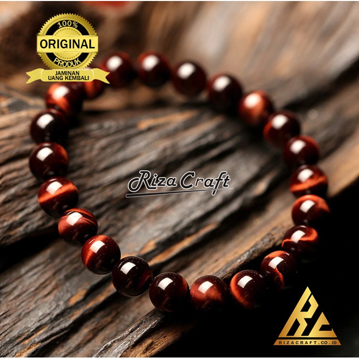 Sylviana723 Gelang Batu Alam Akik Red Tiger Eye Merah Asli Original Natural Etnik Unik Untuk Pria