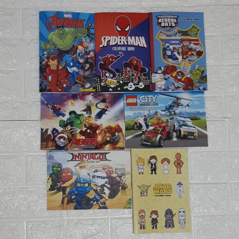 

Buku Mewarnai Spiderman, Marvel, Transformers, Starwars, Lego City, Lego Marvel, Lego Ninjago, Monster Inc