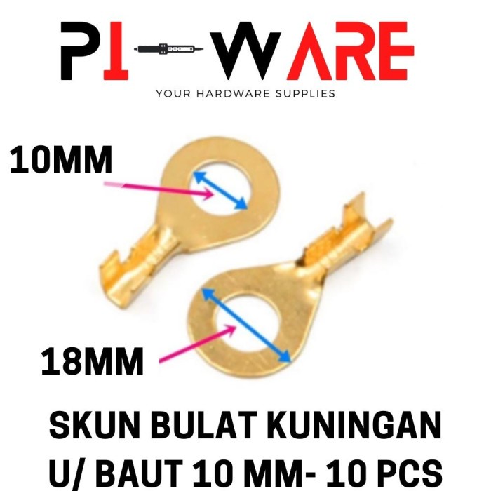 Skun Per 10 Pcs 10mm Aki Ring Bulat 10 mm Baut Terminal Bahan Kuningan