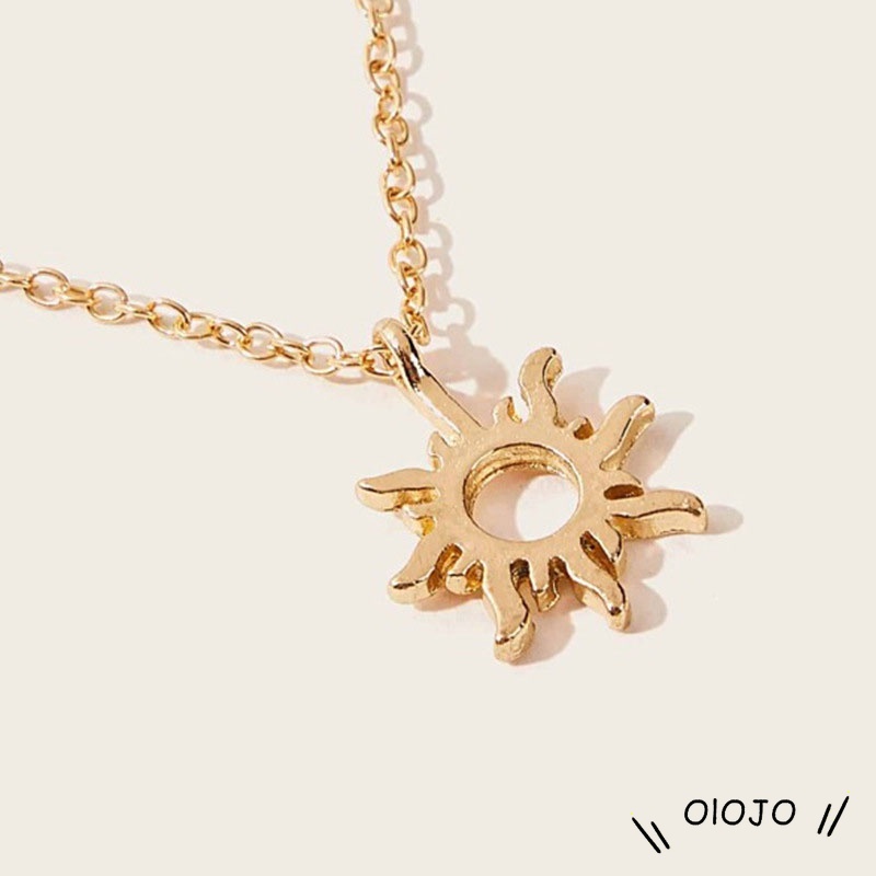 Retro lucu Kalung Rantai Bandul Matahari Bulat Lapis Silver untuk Wanita - ol