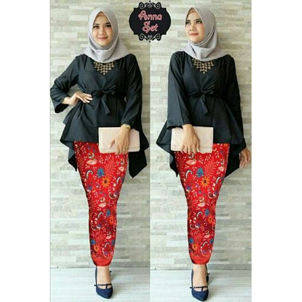 p ANNA SET HITAM batik kebaya blouse rok setelan stelan pakaian muslim wanita baju cewek