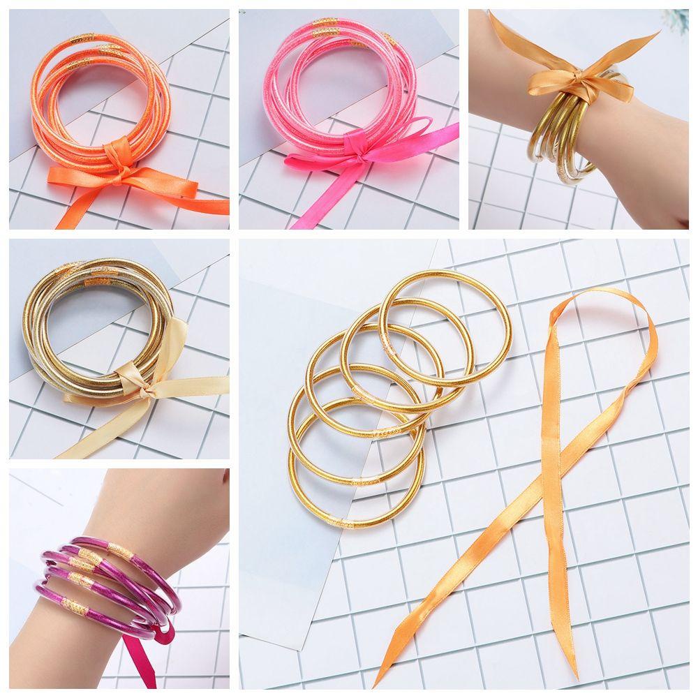 TOP Glitter Bangles Set Fashion Hadiah Baru Ikatan Simpul Emas Perak Biru Gelang Silikon