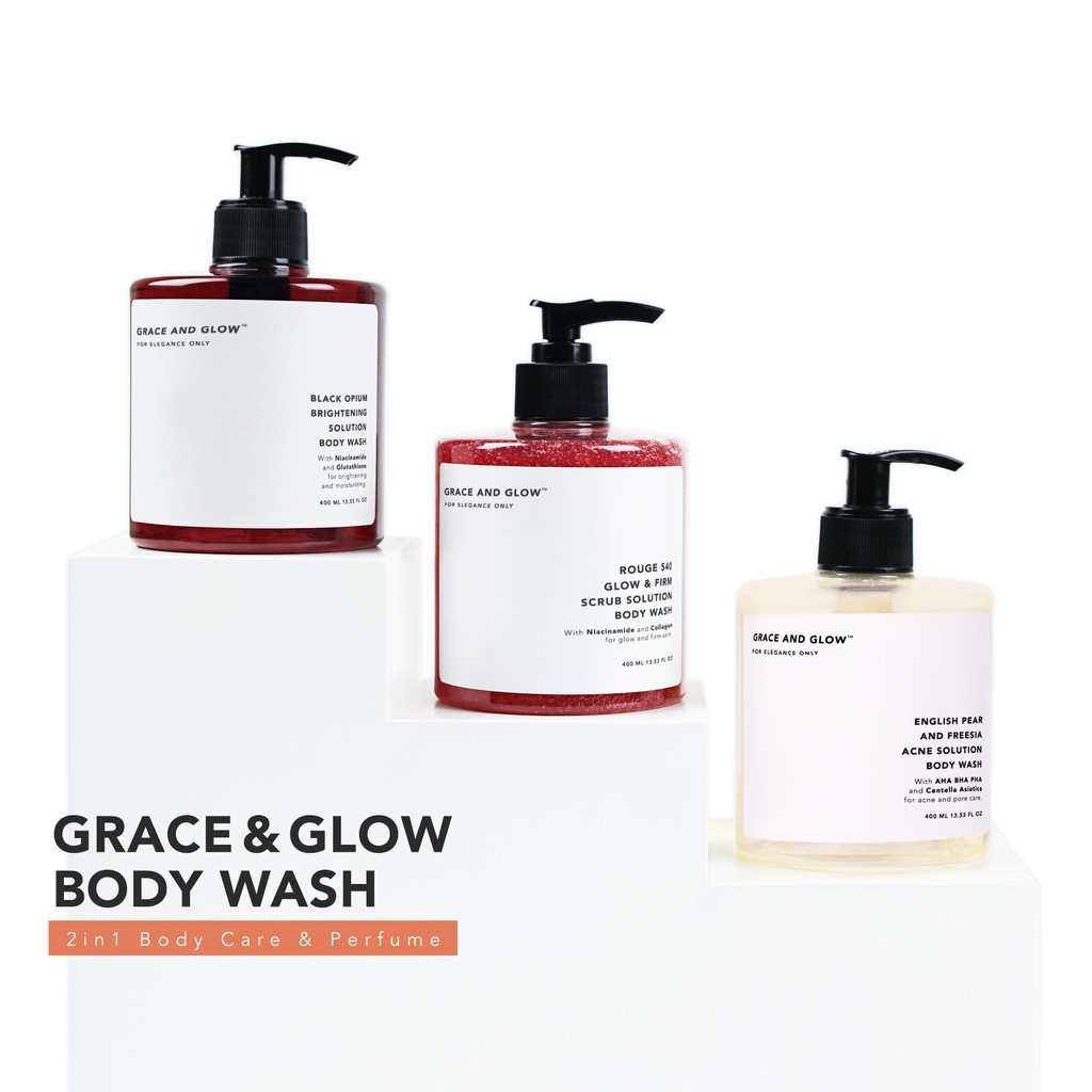 Grace and Glow Body Wash Scrub 400ml Brightening  | Black Opium | English Pear &amp; Freesia | Rouge 540