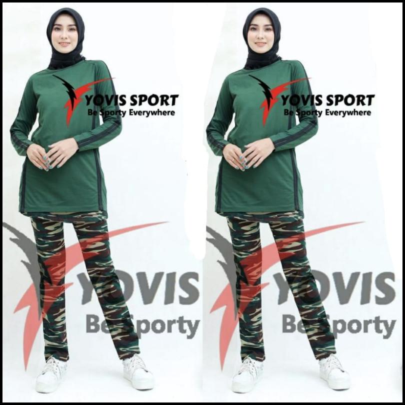 Setelan Senam Yovis Baju Senam Panjang Dan Celana Senam Rok Kantong Loreng - Army Loreng K2 Dan K4