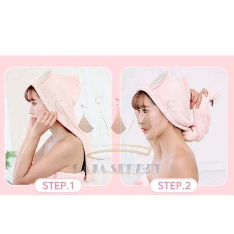 HANDUK KERAMAS/HAIR TOWEL SHOWER CAP/HANDUK KEPALA PREMIUM QUALITY/DRY HAIRCAP MOTIF KELINCI