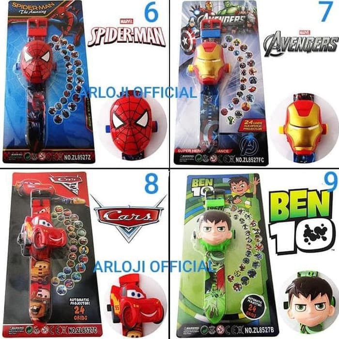 ( BANYAK MOTIF ) Jam Tangan Anak Laser Proyektor ( LED) Kepala Jumbo Karakter LOL AVENGERS DLL A002