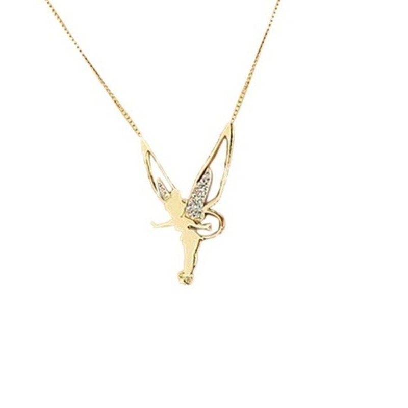 Kalung Rantai Liontin Sayap Malaikat Bahan Metal Hias Berlian Imitasi Untuk Wanita
