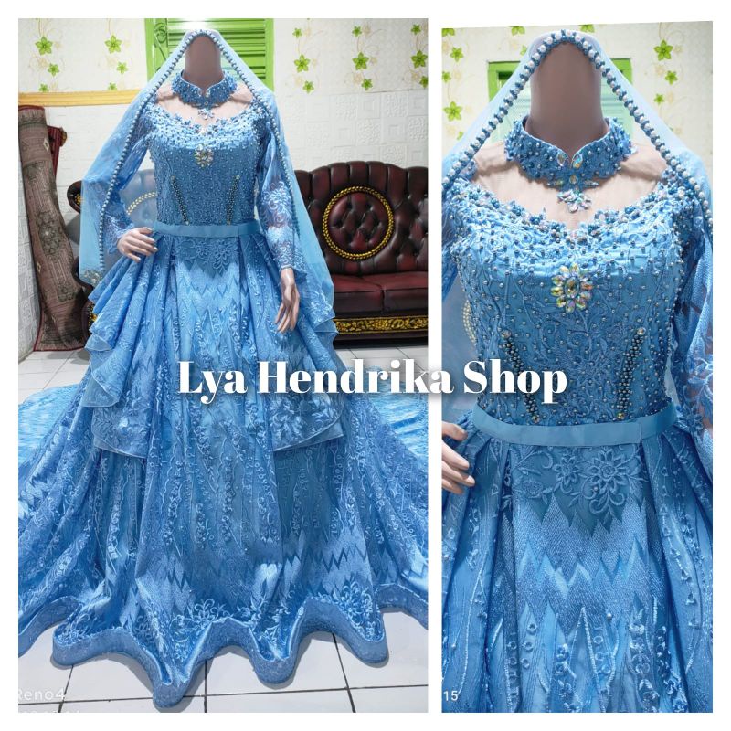 Gaun pengantin ekor+peplum payet cantik