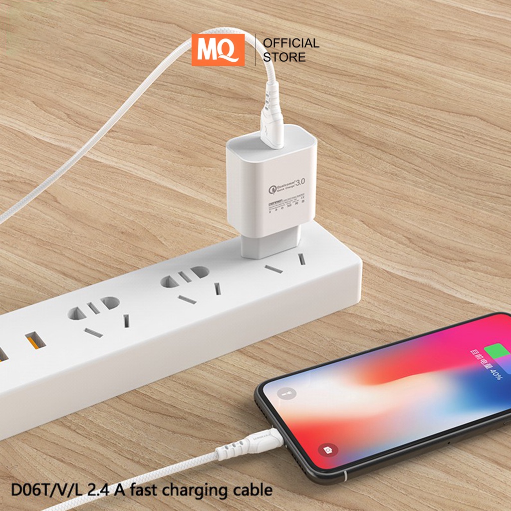 MQ Kabel Data Fast Charge 2.4A Micro + TypeC + Lightning 100cm