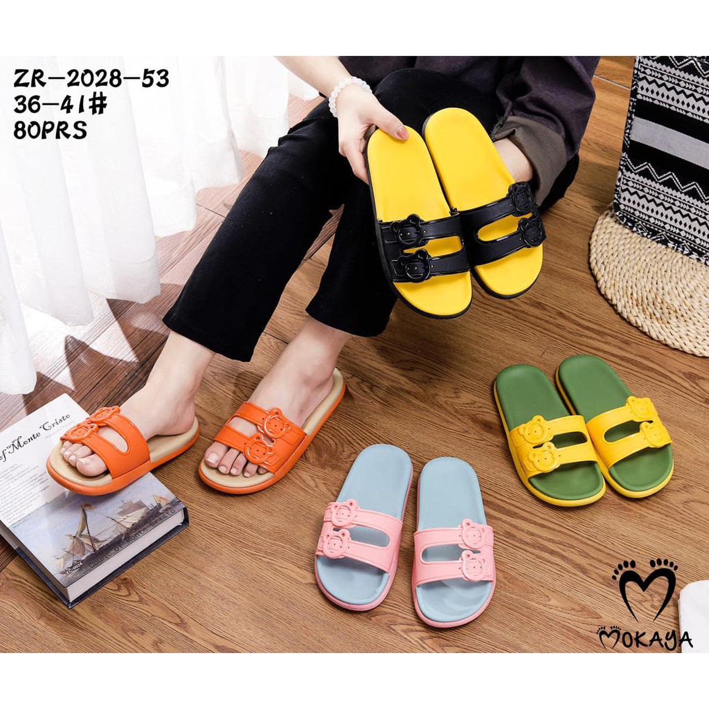 Sandal Slop Gesper Bear Colorfull Cute Tebal Empuk Import mokaya /size 36-41 (2028-G / 2028-53)