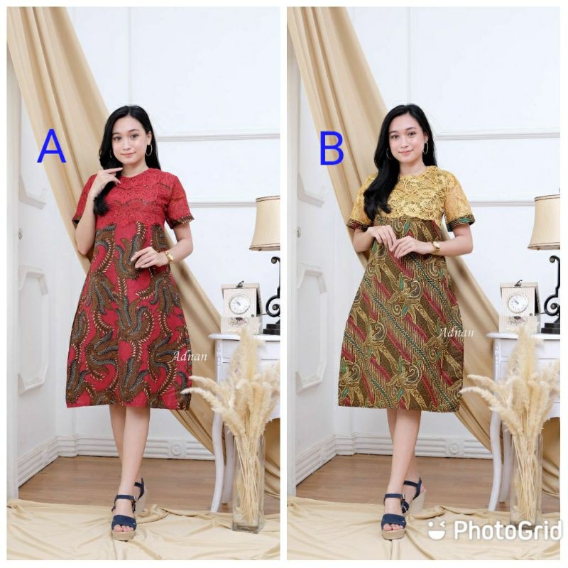 Dress batik kombinasi brokat