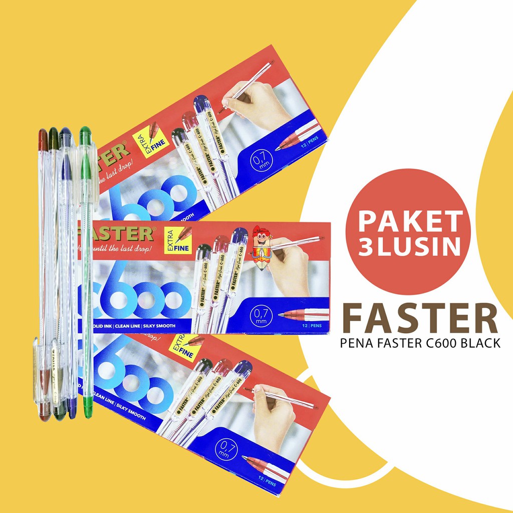 

PAKET HEMAT 3 lusin Pena Faster C600 0.7mm Black