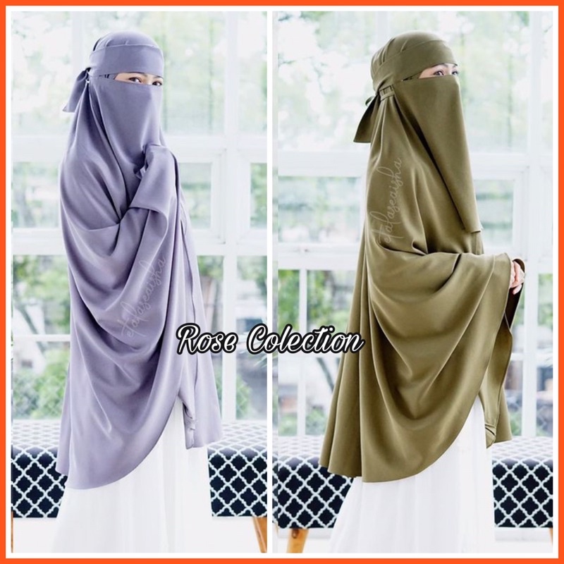 Set Jilbab Syari XL Long Khimar Non Pet Bonus Niqab Bandana Wolfis Alsyahra Exclusive