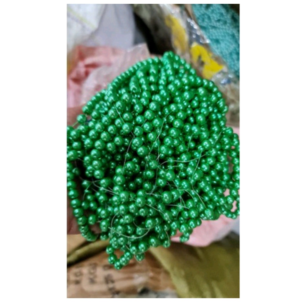 100 Gram Payet Mote Manik Mutiara Sintetis 8mm Bulat Besar Mutsin Berat Kwalitas Super Warna Hijau