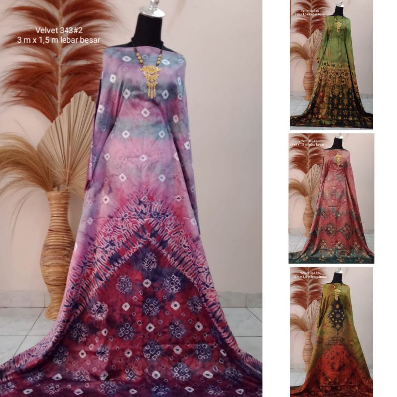 KAIN JUMPUTAN PALEMBANG VELVET HIJAU SALEM 3 METER LEBAR BESAR BAHAN DASAR BATIK BAJU COUPLE KELUARG